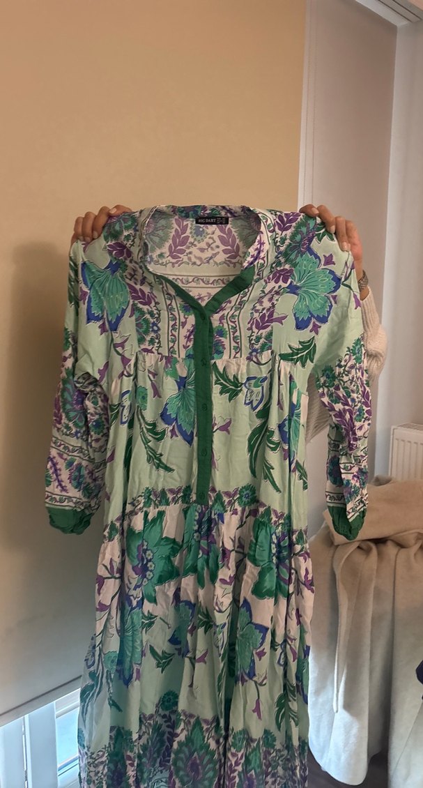 Yeşil Bohem Desenli Uzun Elbise - Görsel 2