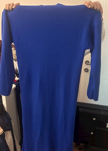 Uzun Kollu Mavi Kadın Triko Elbise - Görsel 2