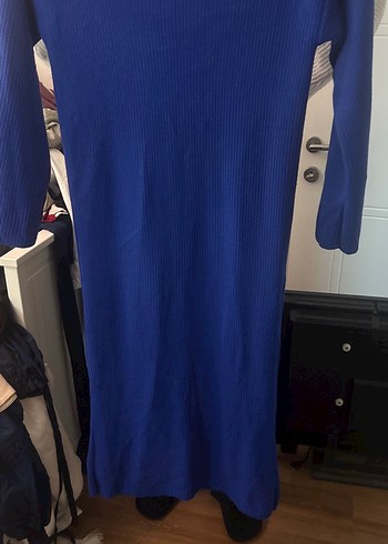 Uzun Kollu Mavi Kadın Triko Elbise - Görsel 3