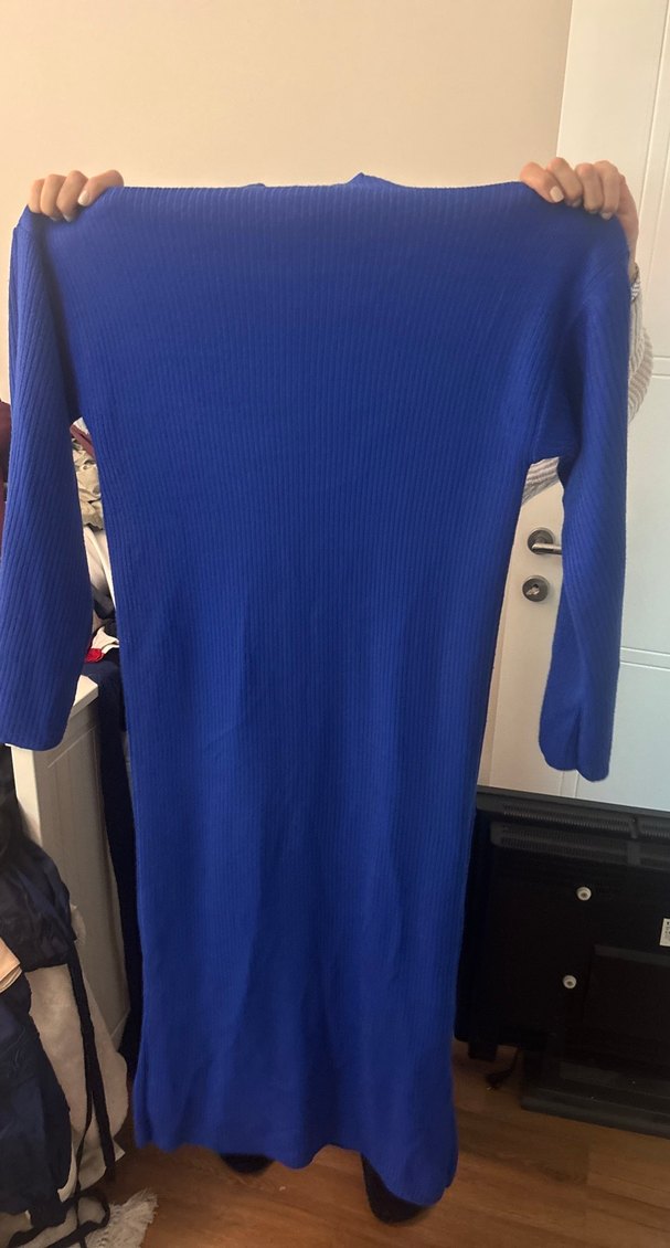 Uzun Kollu Mavi Kadın Triko Elbise - Görsel 2