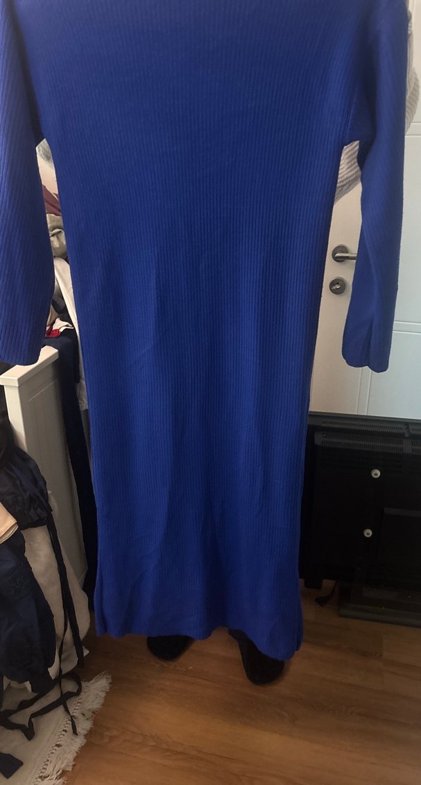 Uzun Kollu Mavi Kadın Triko Elbise - Görsel 3