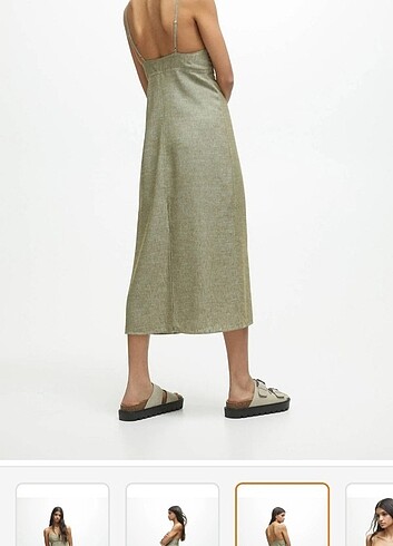 s Beden haki Renk Pull&Bear Rustik Midi Elbise