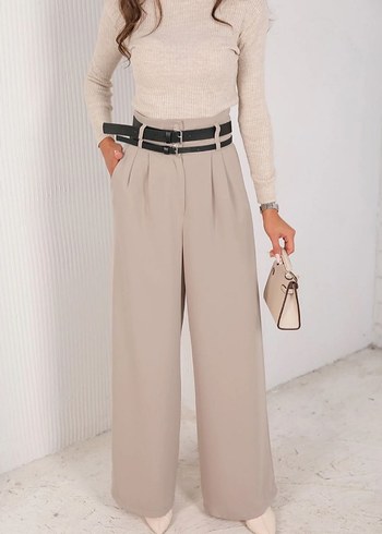 Zara Bej Regular Fit Keten Kadın Kumaş Pantolon