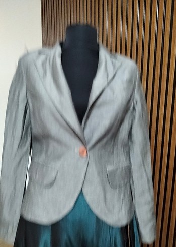 Gri Kadın Keten Blazer Ceket