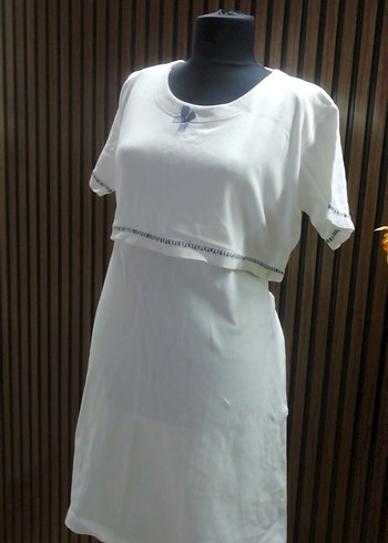 Beyaz Midi Hamile Elbisesi - Görsel 2