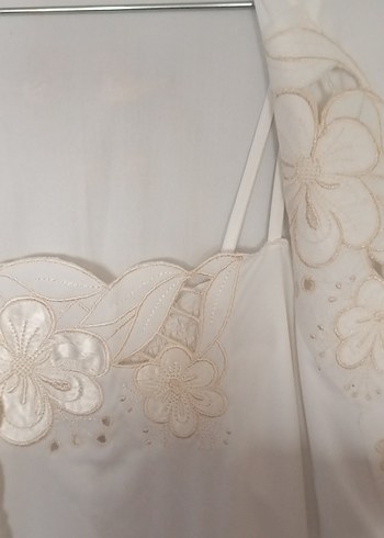 Uzun Beyaz Nakışlı Bohem gecelik sabahlık takım - Görsel 6