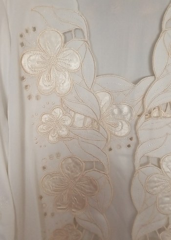 Uzun Beyaz Nakışlı Bohem gecelik sabahlık takım - Görsel 3