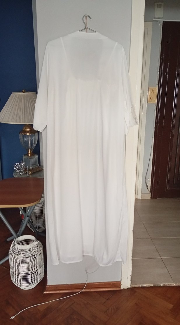 Uzun Beyaz Nakışlı Bohem gecelik sabahlık takım - Görsel 5