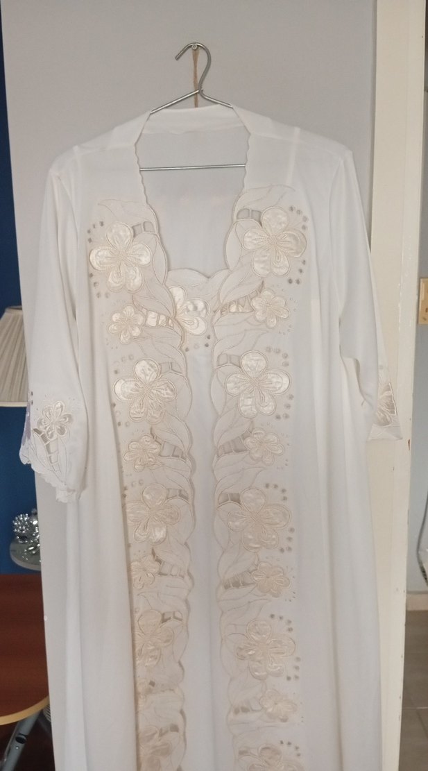 Uzun Beyaz Nakışlı Bohem gecelik sabahlık takım - Görsel 2