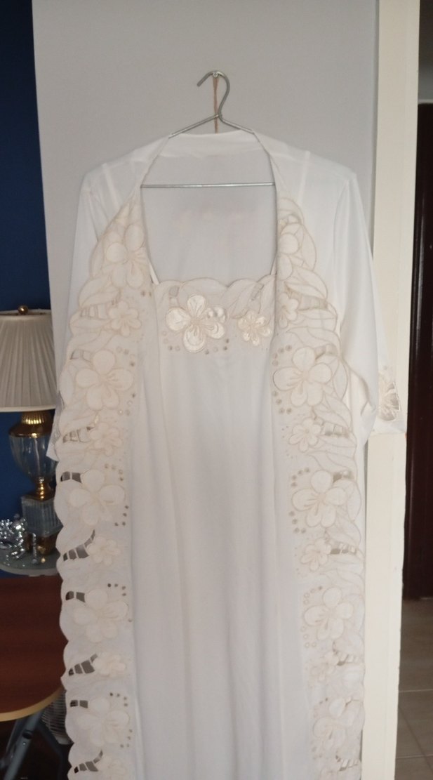 Uzun Beyaz Nakışlı Bohem gecelik sabahlık takım - Görsel 4
