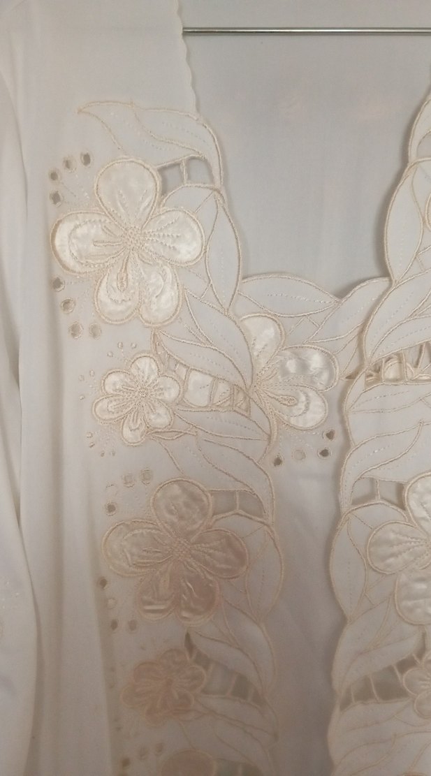 Uzun Beyaz Nakışlı Bohem gecelik sabahlık takım - Görsel 3