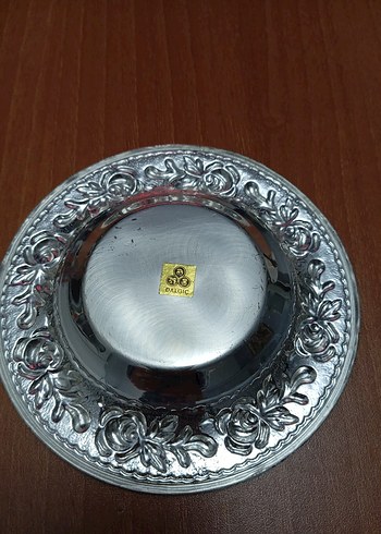 Çiçek Desenli Parlak Gümüş Tabak - Görsel 3