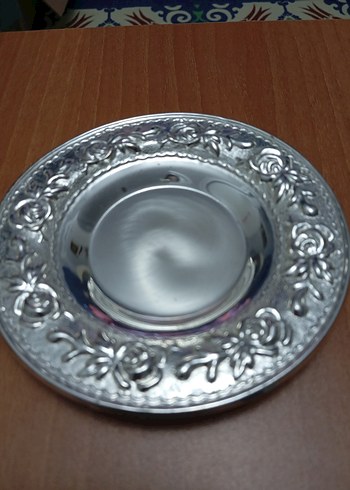 Çiçek Desenli Parlak Gümüş Tabak - Görsel 2