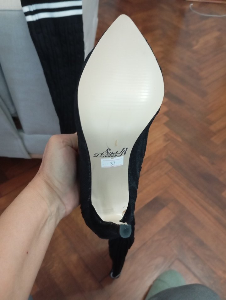 Gri Örgü Dizüstü Topuklu Kadın Çizme - Görsel 5