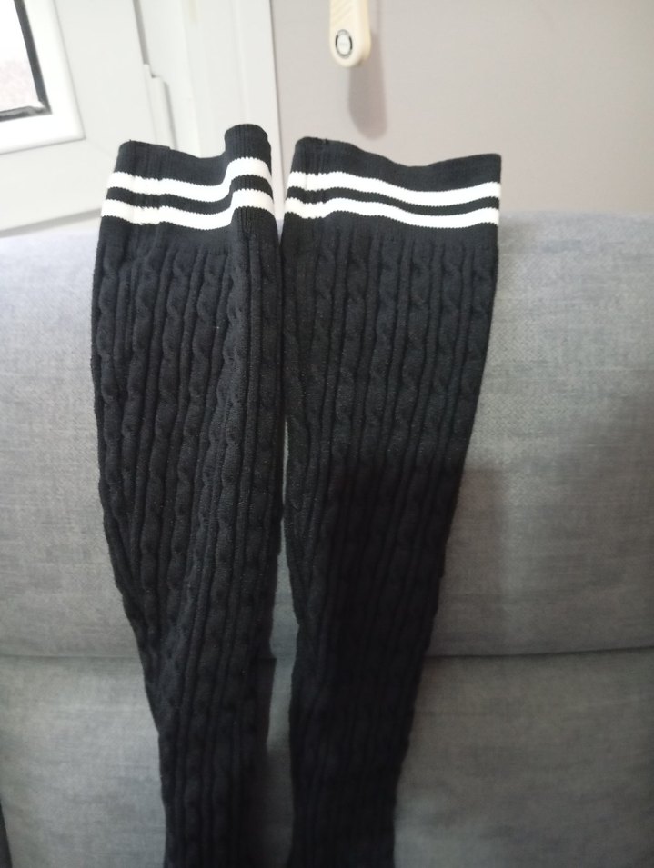 Gri Örgü Dizüstü Topuklu Kadın Çizme - Görsel 2