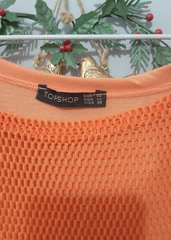 Turuncu Kısa Kollu Örgü Kadın Bluz - Görsel 2