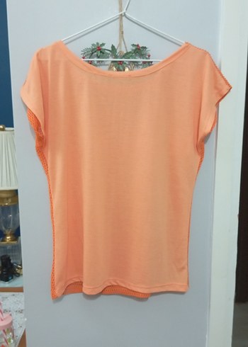 Turuncu Kısa Kollu Örgü Kadın Bluz - Görsel 3