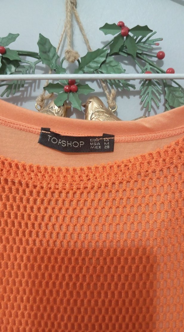 Turuncu Kısa Kollu Örgü Kadın Bluz - Görsel 2