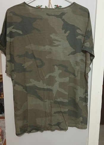V Yaka Salaş Kamuflaj Keten Tişört - Görsel 4
