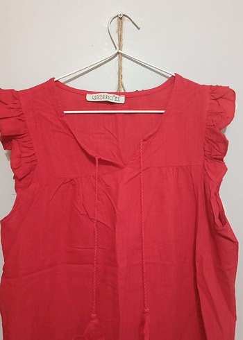 Kırmızı Fırfırlı Kolsuz Mini Bluz - Görsel 2