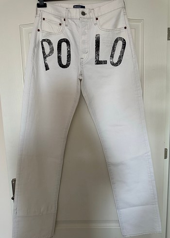 Beyaz Polo Baskılı Erkek Denim Pantolon - Görsel 4