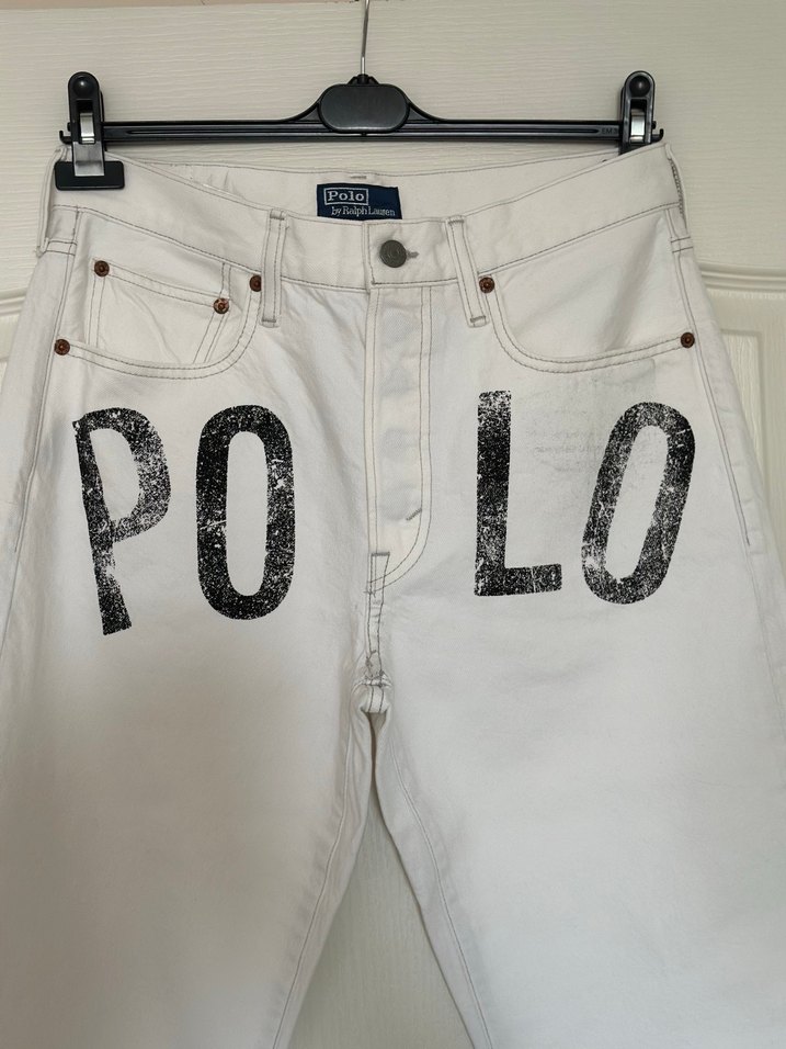 Beyaz Polo Baskılı Erkek Denim Pantolon - Görsel 5
