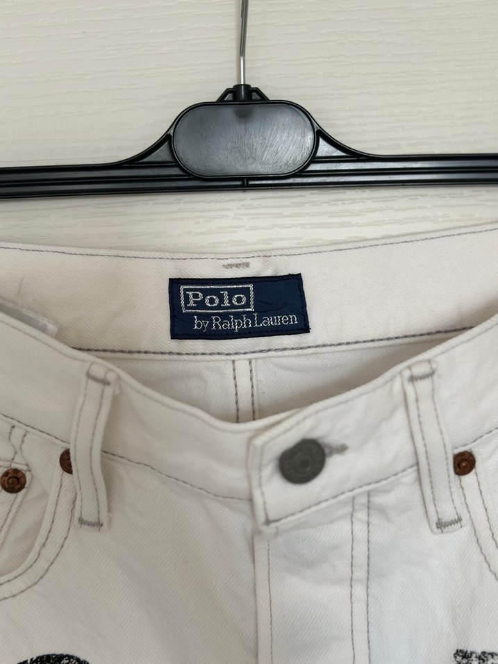 Beyaz Polo Baskılı Erkek Denim Pantolon - Görsel 2