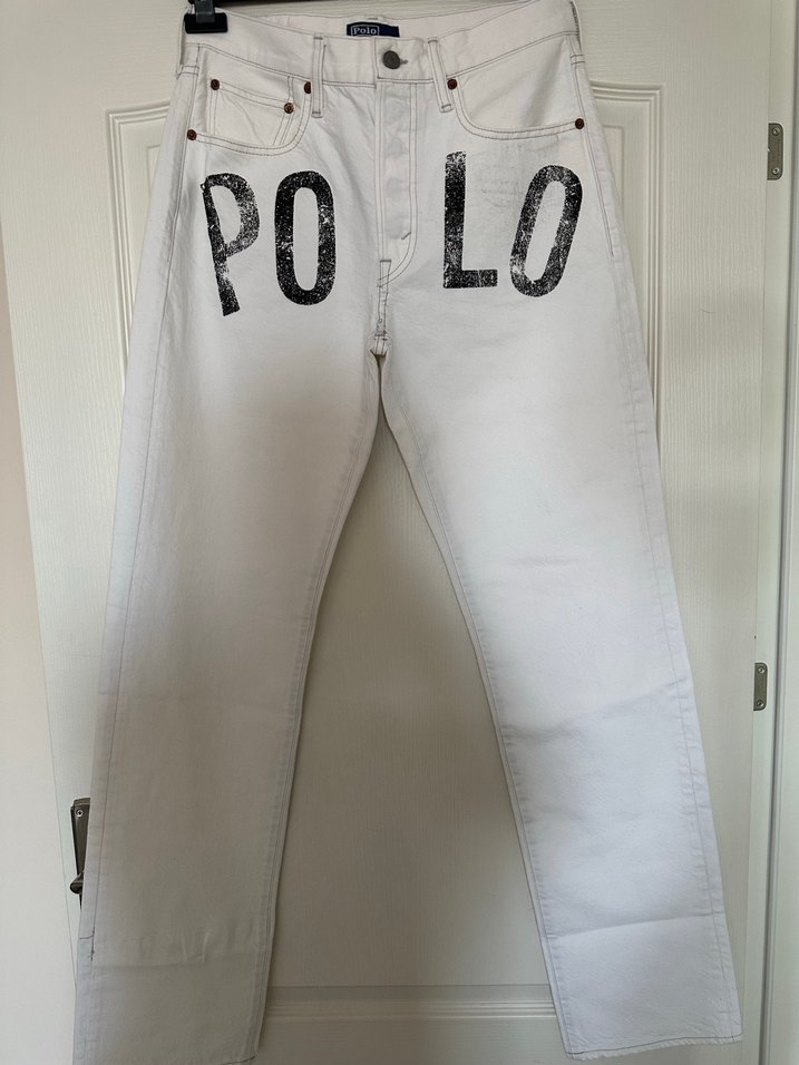 Beyaz Polo Baskılı Erkek Denim Pantolon - Görsel 4