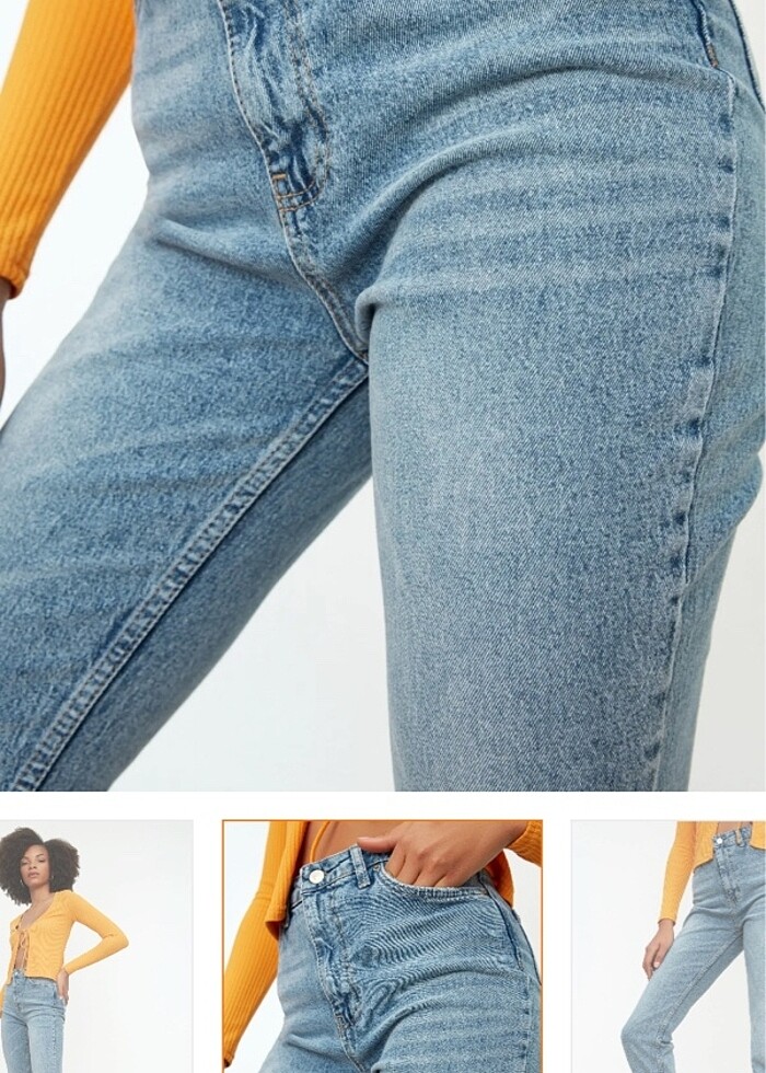 Mavi yırtmaçlı yüksek bel jeans - Görsel 2