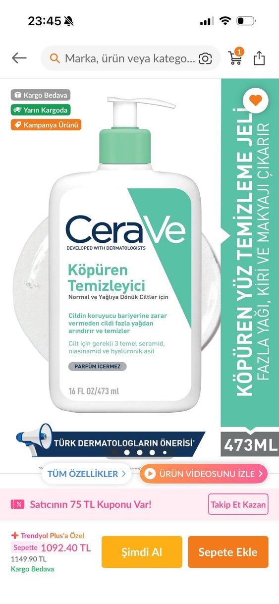 CeraVe Köpüren Yüz Temizleyici 473ml - Görsel 2