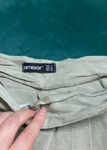 Yeşil Keten Hamile Mini Şortetek - Görsel 2