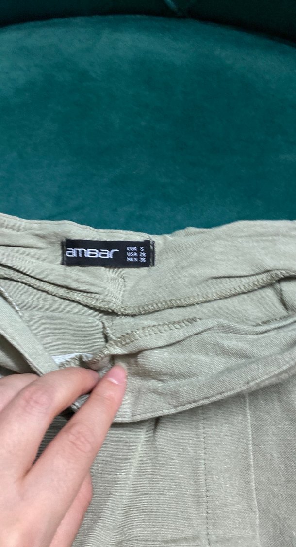 Yeşil Keten Hamile Mini Şortetek - Görsel 2