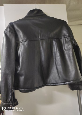 Düğmeli Siyah Deri Biker Ceket - Görsel 4