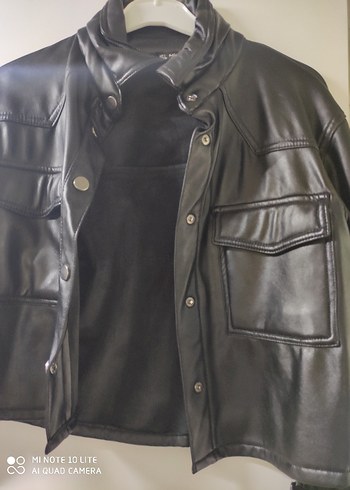 Düğmeli Siyah Deri Biker Ceket - Görsel 2