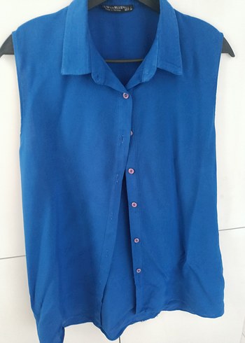 Düğmeli V Yaka Lacivert Kadın Gömlek - Görsel 2