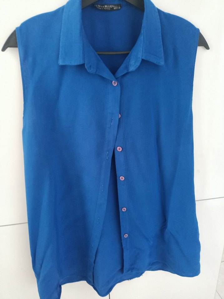 Düğmeli V Yaka Lacivert Kadın Gömlek - Görsel 2