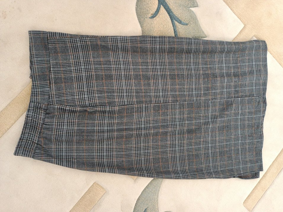 Gri Ekose Midi Kadın Kumaş çan etek - Görsel 2