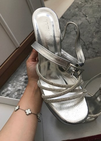 Diğer Metalik Gümüş Platform Topuklu Kadın Abiye Ayakkabı