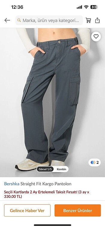 BERSHKA gri cargo pantolon