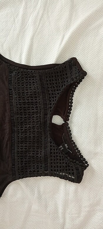 xs Beden siyah Renk H&M Yaka İşlemeli Kolsuz Penye Bluz