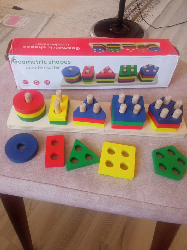 Renkli Ahşap Geometrik Şekiller Eğitici Oyuncak - Görsel 5