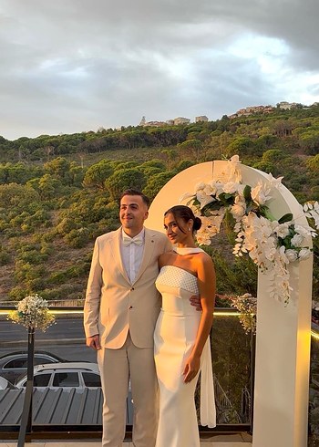 Modern Klasik Straplez Beyaz nişan nikah elbisesi - Görsel 3