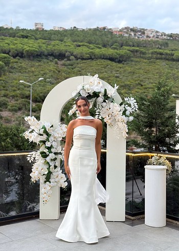 Modern Klasik Straplez Beyaz nişan nikah elbisesi - Görsel 2