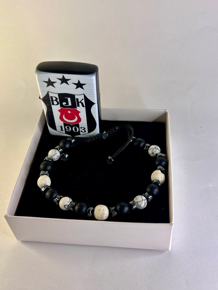 Siyah-Beyaz Erkek Bileklik Çakmak Set - Görsel 5