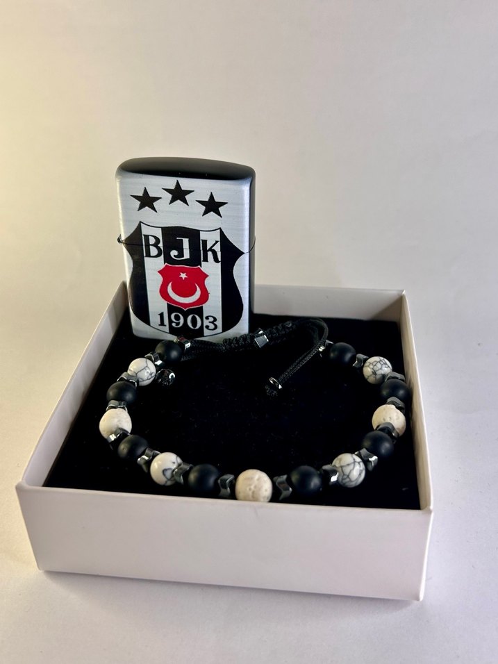 Siyah-Beyaz Erkek Bileklik Çakmak Set - Görsel 4