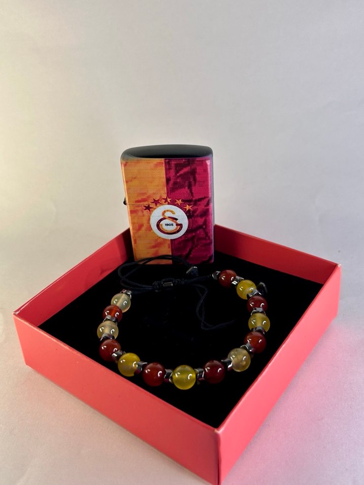 Sarı Kırmızı Doğaltaş Bileklik ve Çakmak Seti - Görsel 2