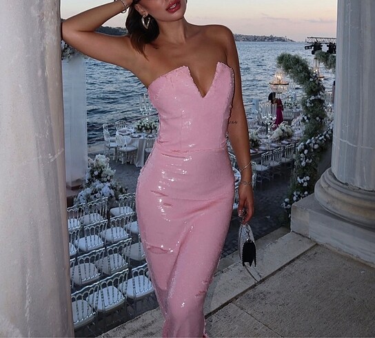 urban muse pembe payet elbise