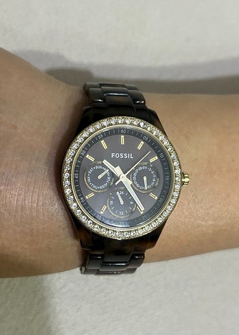 Fossil Kadın Koyu Kahverengi Taşlı Kol Saati