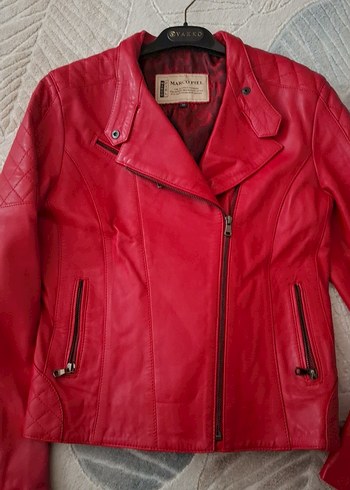 Kadın Kırmızı Deri Biker Ceket - Görsel 8