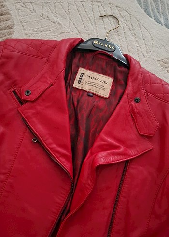 Kadın Kırmızı Deri Biker Ceket - Görsel 2